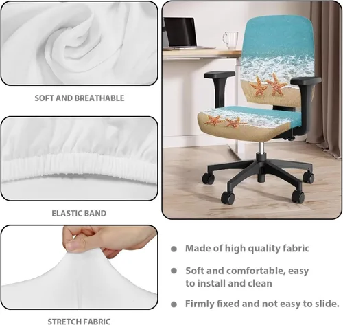 Miniatura 6 de Talayituse - Funda para silla de oficina o computadora con estampado de estrellas de playa, funda de asiento dividida elástica, extraíble y lavable