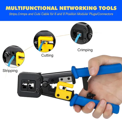 Miniatura 3 de Kit de Herramienta de Crimpado RJ45 Pass Thru Cat5 Cat5e Cat6 Herramienta de Crimpado RJ45 con 20 Conectores RJ45 Cat6 Pass Through, 20 Cubiertas, 1