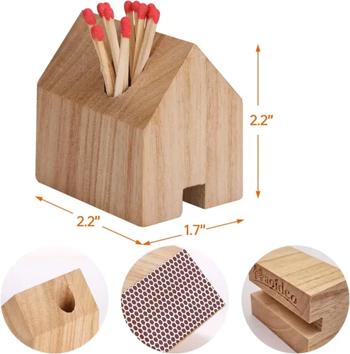 Miniatura 2 de Juego de 2 soportes de madera con forma de casa de Haoideo con almohadilla de golpeador; Haoideo Home Decor Wood House Match Holder Natural Life