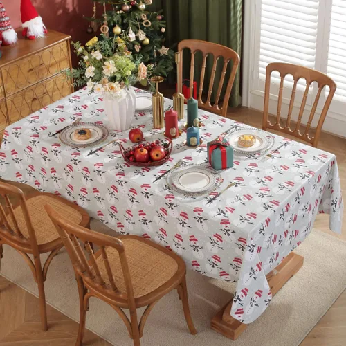 Miniatura 2 de Mantel de vinilo de muñeco de nieve blanco navideño con reverso de franela, mantel rectangular de PVC, manteles impermeables de Navidad