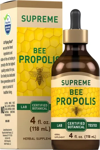 Piping Rock Tintura de extracto de propóleo de abeja | 4 onzas líquidas | Gotas líquidas botánicas certificadas | Suplemento sin OMG, sin gluten