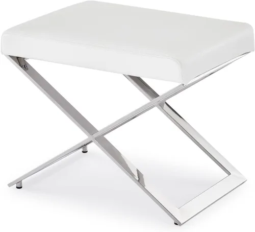 Miniatura 6 de ZURI Modern Fenix otomana - Cuero sintético blanco con base de acero inoxidable pulido