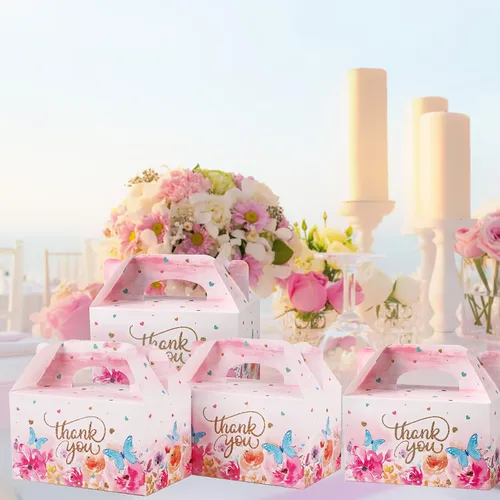 Miniatura 4 de Giiffu Cajas de regalo de agradecimiento – Paquete de 12 elegantes cajas de regalo florales a dos aguas con asas, perfectas para bodas, baby shower
