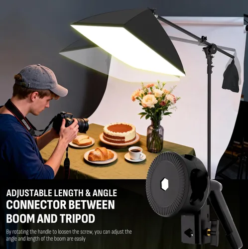Miniatura 3 de NiceVeedi Softbox Kit de iluminación para fotografía, 20 x 28 pulgadas, 85 W, 3000 K-6000 K, bombilla LED E27, kit de iluminación con brazo de pluma