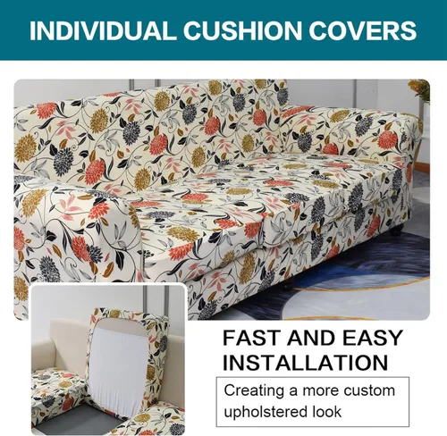 Miniatura 4 de KRFOONN - Fundas elásticas de 4 piezas para sillón y sofá, funda con estampado y 3 fundas independientes para cojines de asiento, lavables, Color01