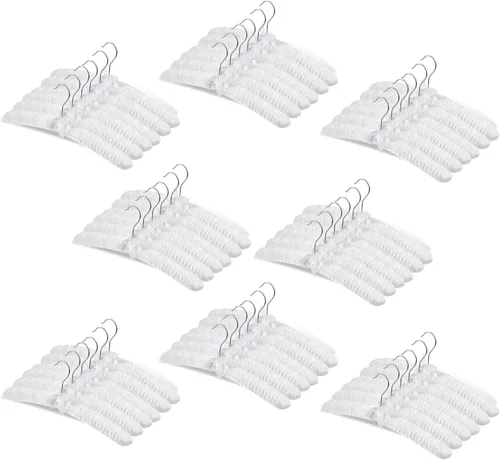 Jetec 48 piezas de perchas acolchadas de satén con ganchos giratorios de 360°, almohadillas de esponja para el hombro, para abrigos, suéteres, Blanco