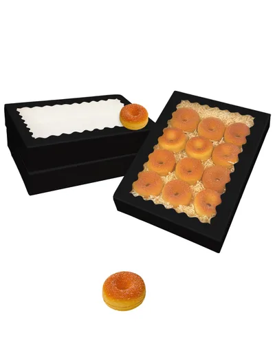 Miniatura 2 de qiqee Caja de galletas negra autodesplegable con ventana, 24 unidades, 14 x 10 x 2.5 pulgadas, caja de pastelería para pastelería y macarrones