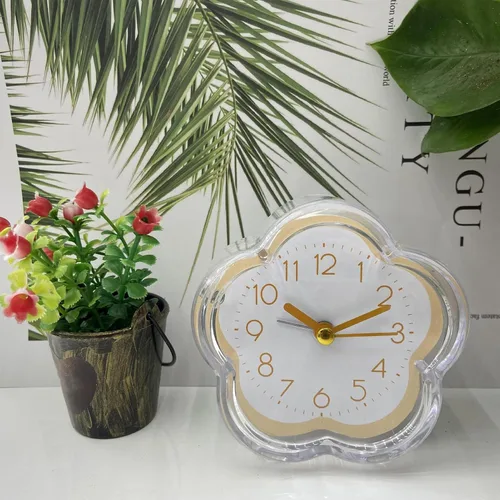 Miniatura 5 de Reloj despertador, con forma de flor, silencioso, para mesita de noche, marco transparente, sin tictac, reloj digital de cuarzo para sala de estar