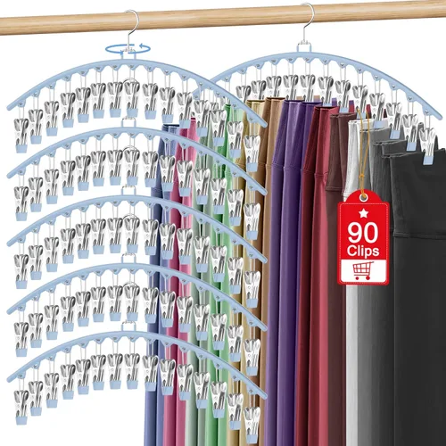 Miniatura 13 de Paquete de 3 organizadores de leggings para colgar en el armario, perchas para pantalones con clips con capacidad para 45 leggings, pantalones Negro
