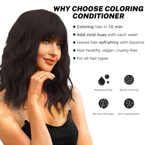 Miniatura 5 de SOVONCARE Acondicionador Depósito de Color para el Cabello, Tinte Semi-Permanente Negro para Cabello Teñido, 5.28 OZ, Resultados Vibrantes en 10