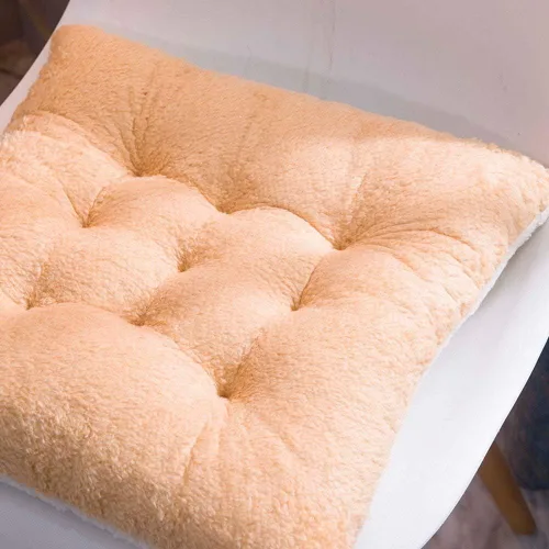 Miniatura 3 de Cojín de asiento cómodo suave para silla, cojín cálido para silla, 16 x 16 x 4 pulgadas, lana de cordero rosa esponjosa para adultos y niños