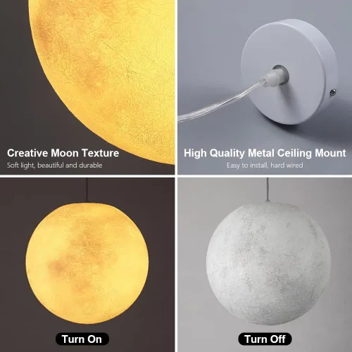 Miniatura 6 de Lámpara colgante de techo de luna, planeta creativo, luna, nórdico, lámpara colgante moderna de resina impermeable para exteriores, porche, jardín