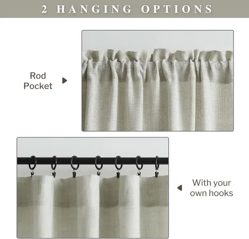 Miniatura 5 de Melodieux Cortinas de lino de 63 pulgadas de largo para dormitorio, cortinas de arpillera con textura de lino con bolsillo para barra, cortinas