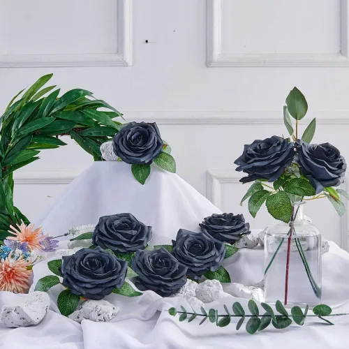 Miniatura 4 de Rosas artificiales, rosas artificiales, rosas artificiales de seda con tallos para ramos de boda, mesas de fiesta, centros de mesa, arreglos Negro
