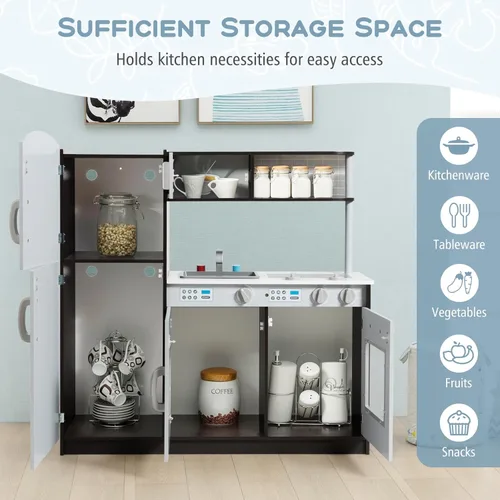 Miniatura 6 de Juego de cocina, juego de cocina de madera para niños con microondas, refrigerador, lavadora, fregadero, accesorios de cocina, hornos, juguetes
