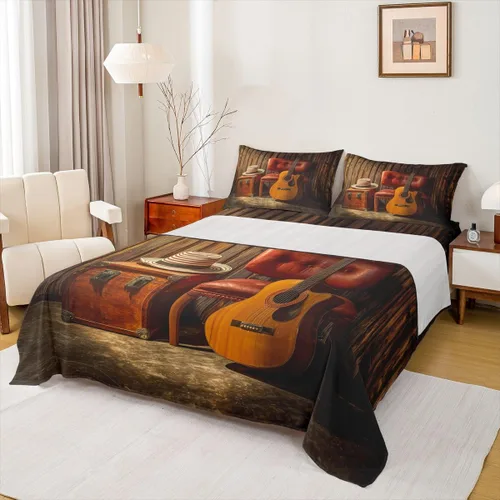 Miniatura 21 de Erosebridal Juego de sábanas tamaño individual de guitarra para niños y niñas, sábanas de teclados de piano, juego de cama con temática musical