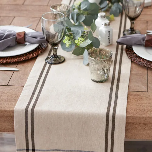 Miniatura 3 de DII Colección de Mesa de Comedor de Rayas Francesas Camino de Mesa Estilo Granja, 14x72 Pulgadas, Gris Pardo/Negro