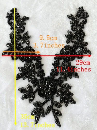 Miniatura 5 de Piedras de imitación hechas a mano apliques de encaje cuentas de costura a mano Trim Parches Accesorios para vestido escote (verde profundo)
