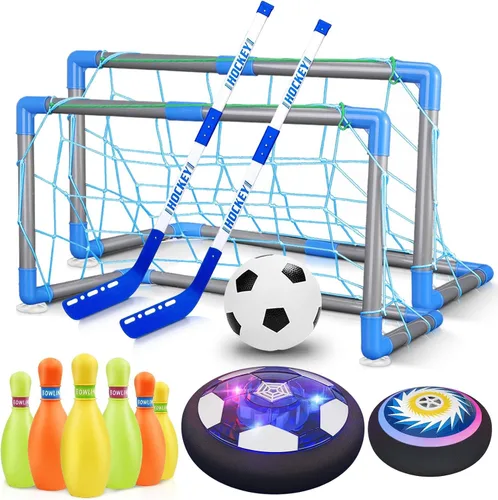 HopeRock Pelota de Fútbol Flotante 3 en 1 Juego de Hockey y Bolos, Juguetes de Interior y Exterior para Niños de 3-12 Años, Juguetes de Exterior con