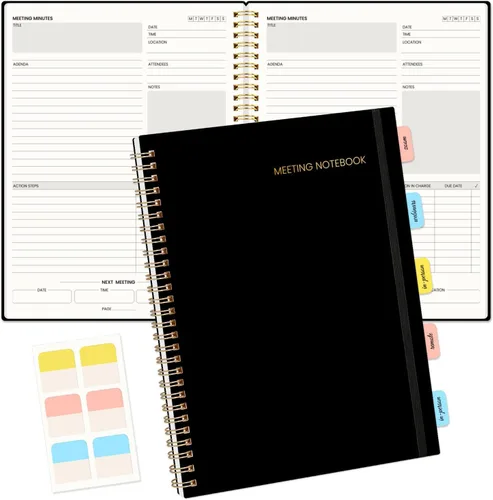 SUNEE Cuaderno de reuniones para el trabajo con pestañas adhesivas, 160 páginas, planificador de proyectos de tamaño B5, cuaderno organizador de