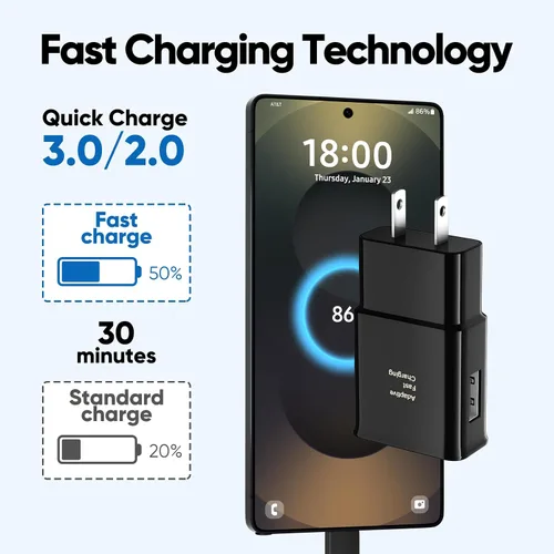 Miniatura 2 de Cargador rápido Andriod, cargador rápido tipo C con cable de carga rápida tipo C de 5 pies para Galaxy S10/S9/S8/S10e/S10+/S8+/S9+/Note 8 9 10 Negro