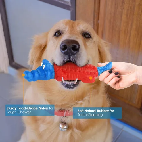Miniatura 2 de petizer Juguetes masticables para perros que no chirrian para masticadores agresivos, juguete resistente de nailon y goma para perros con sabor a