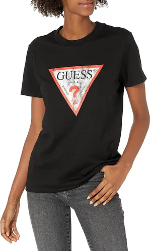 GUESS Camiseta de manga corta con logotipo de ajuste clásico para mujer