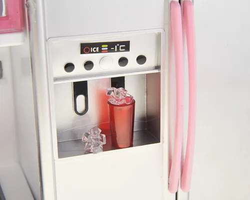 Miniatura 6 de PowerTRC Juego de juguetes de cocina para muñecas, mini juguete moderno rosa, muebles de cocina, juego de accesorios con luz y sonido realistas