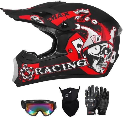 SPARK DOT Certified Youth Motocross Helmet Kids Dirt Bike Helmets - Full Face, Lightweight & Breathable for Off-Road E-Bike BMX MX ATV (with Gloves