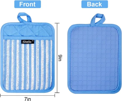 Miniatura 2 de Alselo Juego de 3 agarraderas de silicona resistentes al calor y antideslizantes, almohadillas calientes profesionales para horno con bolsillos