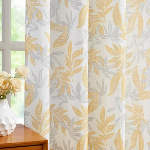 SXZJTEX Cortinas semitraslúcidas con diseño de hojas, estilo botánico, vintage, modernas, de granja, para sala de estar, 84 pulgadas de largo,