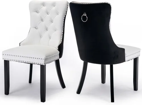 Miniatura 90 de Juego de 2 sillas de comedor tapizadas de terciopelo, sillas laterales de cocina de estilo moderno con ribete de cabeza de clavo y patas de madera