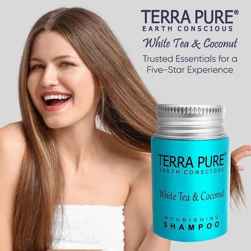 Miniatura 6 de Terra Pure Champú de hotel de tamaño de viaje, 100 unidades, botellas de 1 oz, amenidades de huéspedes para hoteles, alquileres de vacaciones