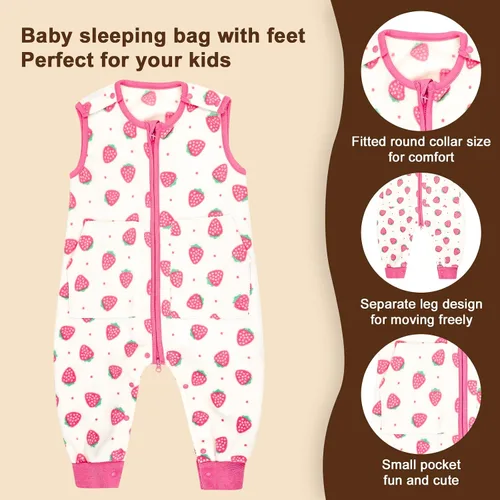 Miniatura 5 de MooMoo Baby Saco de dormir con pies de franela sin mangas para bebé saco de dormir con piernas manta portátil 12M-3T