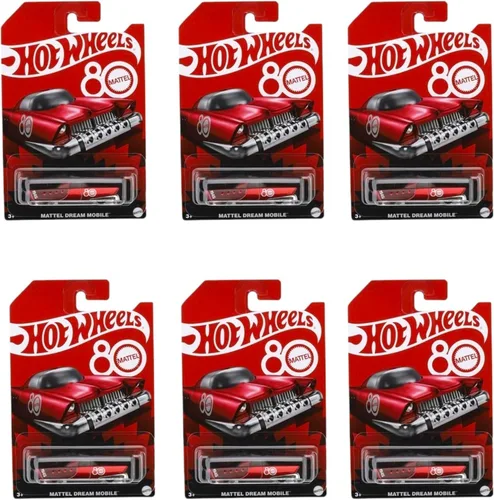 Hot Wheels Mattel Dream Mobile 80° Aniversario Edición Coleccionista Paquete de 6, Coches Fundidos a Presión Retro‑Futuristas 1:64, A partir de 3