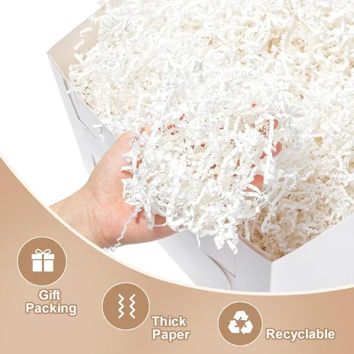 Miniatura 3 de Wowxyz Papel de corte arrugado de 2 libras, papel triturado de color blanco arrugado – Caja de regalo, cesta de relleno de bolsa, relleno de confeti