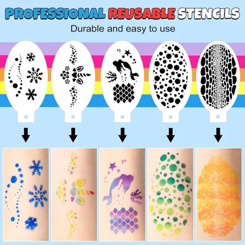 Miniatura 7 de Drawdart Kit profesional de pintura facial para niños y adultos, paleta de pintura facial Split Cake 12 x 10gm con plantilla, juego de pintura 12