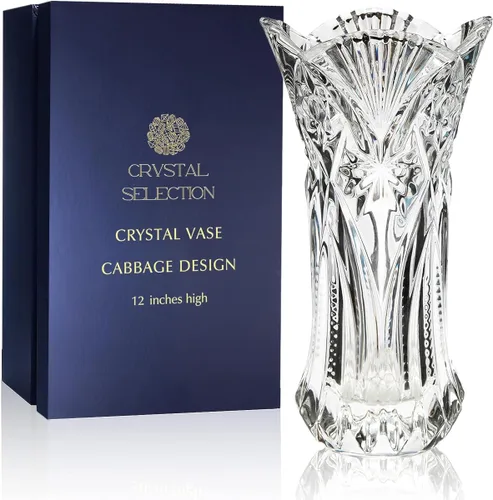 CS - Jarrón de cristal de 12 pulgadas de alto, diseño de col, para flores y decoración. Bonita pieza brillante. Perfecto como regalo, adecuado para