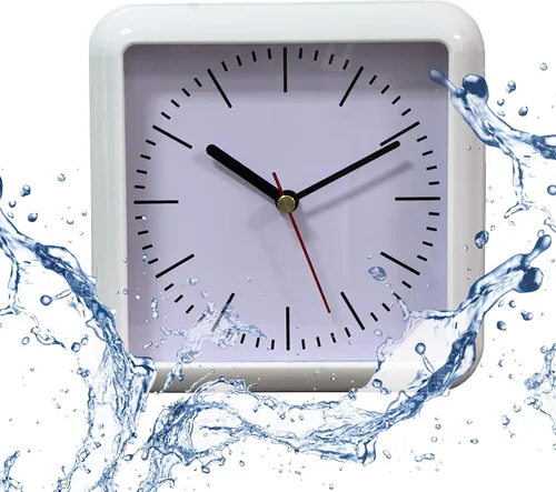 Miniatura 10 de Reloj de pared impermeable para baño, reloj de pared negro para interiores con ventosa, movimiento de cuarzo, marco de plástico, opción flexible