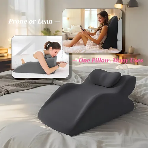 Miniatura 4 de Almohada multifuncional con respaldo ergonómico de cuña con amplias aplicaciones, cojín de espuma viscoelástica para dormir y leer, almohada Gris