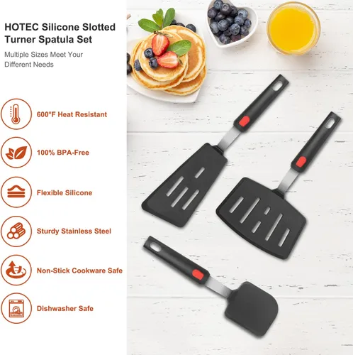 Miniatura 4 de Hotec Espátula de silicona para utensilios de cocina antiadherentes, espátulas de cocina de 600 °F resistentes al calor, espátulas de goma flexible