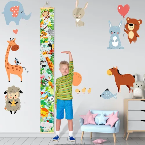 Miniatura 6 de HIFOT Tabla de crecimiento para niños, tabla de medición de altura, reglas de lona de animales de la selva para colgar en la pared para decoración