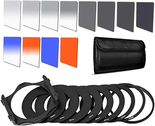Kit de filtro cuadrado ND Filters graduado a todo color para Cokin serie P con anillos adaptadores (1.929-3.228 in) soporte de filtro lápiz de
