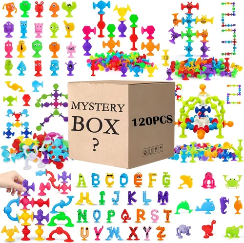 Juego de 120 juguetes de ventosa, múltiples estilos enviados al azar, sorpresa a juego, estilos ricos, colores brillantes, juguetes de baño,