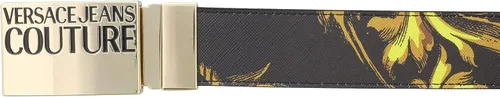 Miniatura 2 de Versace Jeans Couture - Cinturón reversible ajustable de cuero negro con estampado barroco y hebilla dorada para hombre