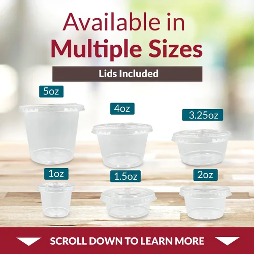 Miniatura 6 de Reli. Recipientes pequeños de 2 onzas con tapas (500 juegos) Vasos de gelatina con tapas Recipiente de plástico transparente para condimentos