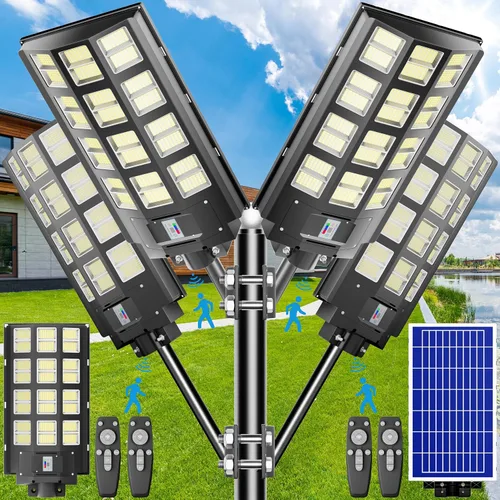 Luz solar de calle de 9500 W para exteriores, impermeable, IP67, 240000 lúmenes, luces solares de estacionamiento del atardecer al amanecer, sensor