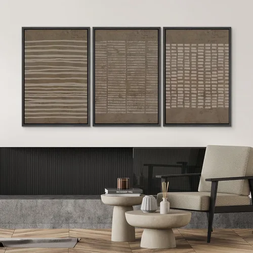Miniatura 510 de SIGNWIN Lienzo enmarcado para pared, arte con pinceladas de flujo neutro en tonos beige abstractos, ilustraciones, arte moderno, decorativo
