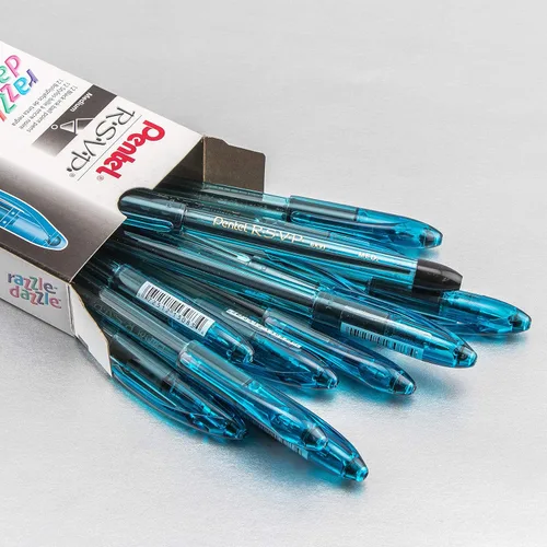 Miniatura 3 de Pentel RSVP Razzle-Dazzle - Bolígrafo (0.039 pulgadas), línea media, barril azul, tinta negra, caja de 12 unidades (BK91RDC-A)