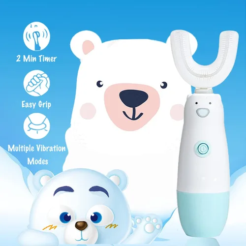 Miniatura 3 de Meqtpomy Cepillo de Dientes Eléctrico para Niños, Cepillo de Dientes en Forma de U Impermeable a Batería 360 Automático Sónico para Niños Pequeños